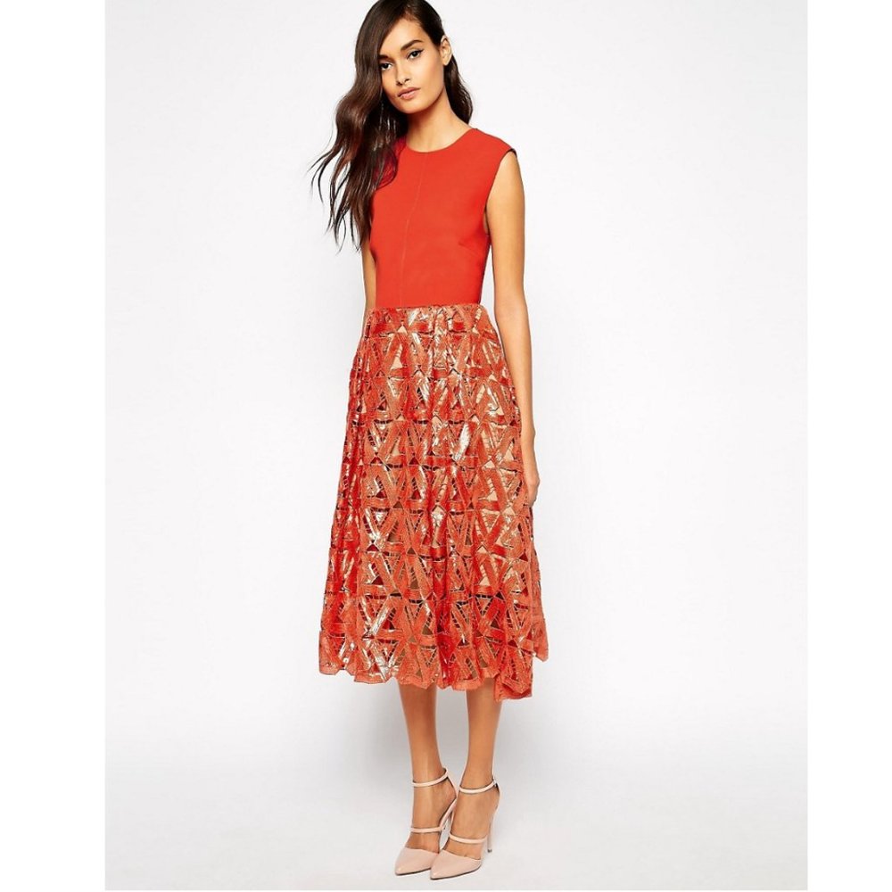 SELF-PORTRAIT Geometric sequin dress open back